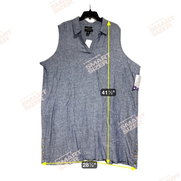 Tahari Women's 3X Shirt Dress Blue Collared Sleeveless 100% Linen - Picture 4 of 7